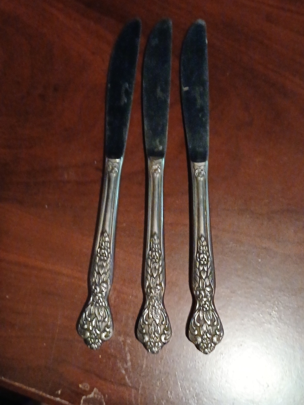 Vintage Ornate Silver Butter Knives - Set of 3